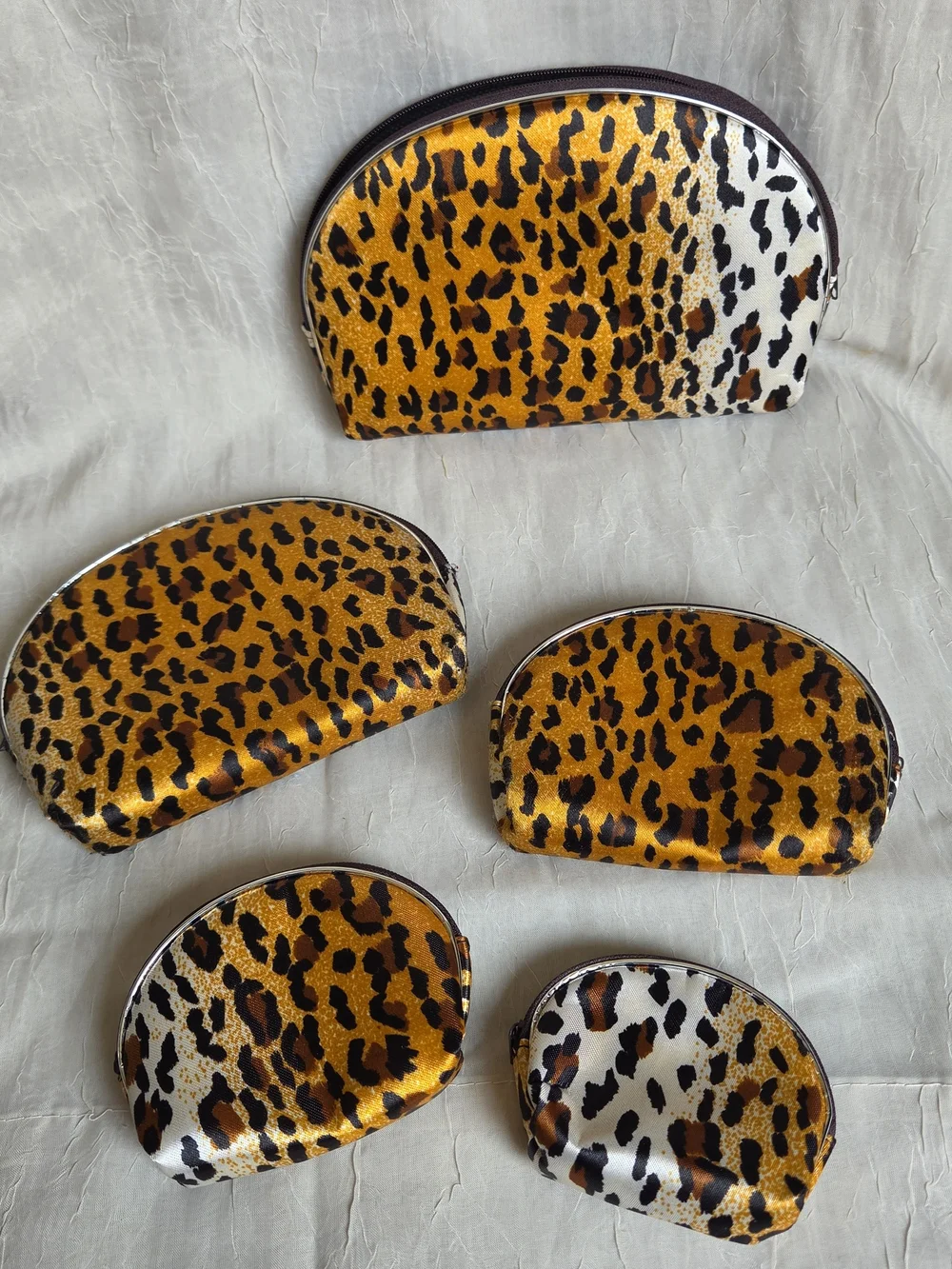 Leopard Print Semi-Circle Cosmetic Pouch Set